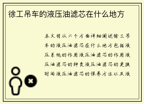 徐工吊车的液压油滤芯在什么地方